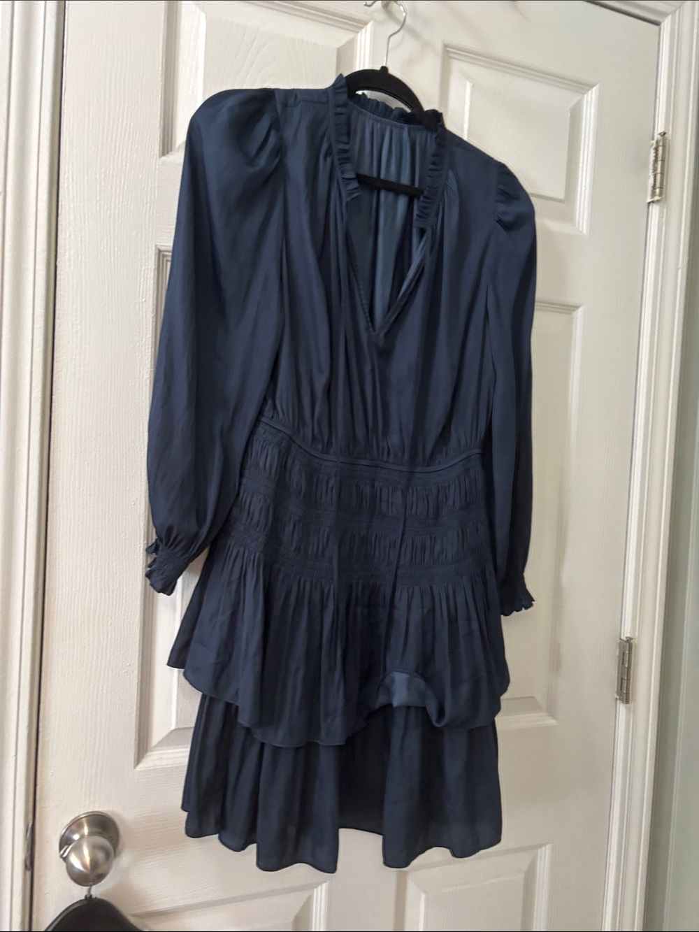 Long-Sleeve Navy Tiered Ruffle Dress
